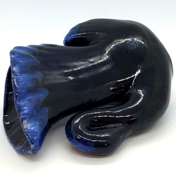 Small Vintage Blue Drip Glaze Art Pottery Swan Vase - Picture 3 of 10